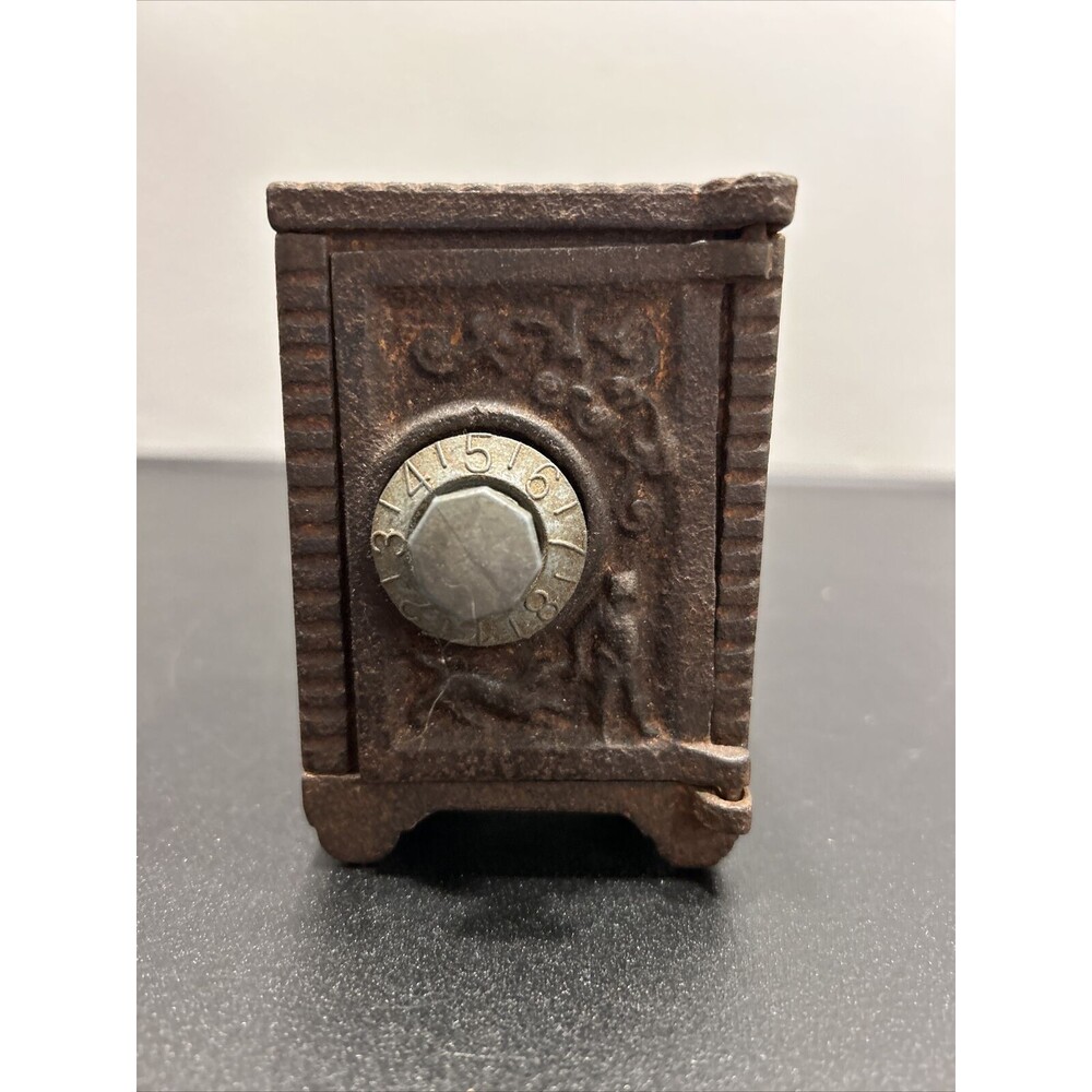 Vintage Ornate Cast Iron Combination Coin Bank-Angels